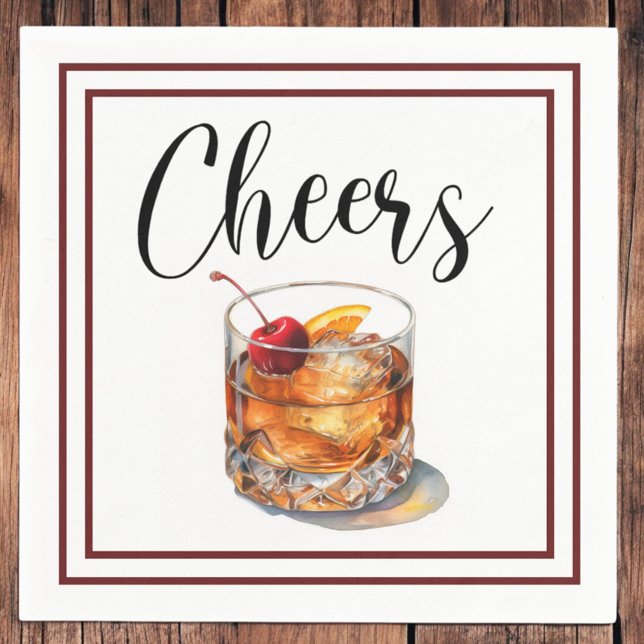 Cheers Old Fashioned Script Border Napkin (Creator Uploaded)