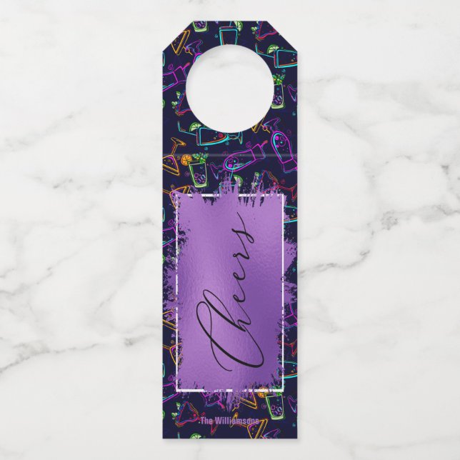 CHEERS on Neon Cocktails Bottle Tag (Front)