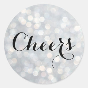 Cheers on Silver Champagne Bubbles Sticker