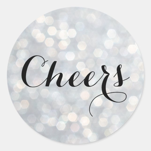 Cheers on Silver Champagne Bubbles Sticker (Front)