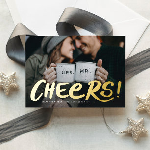 Cheers one photo bold happy new year foil holiday card