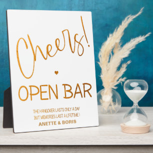 Cheers Open bar sign Gold Tabletop Plaque 