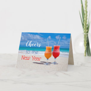 Cheers Paradise Beach Drinks Happy New Year Card