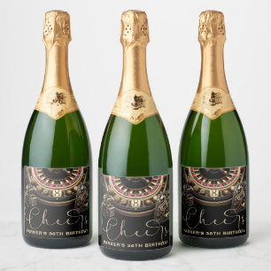 Cheers Personalised Game Night Party Black Gold Sparkling Wine Label