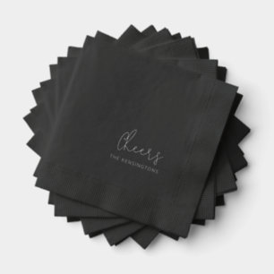 Cheers Personalised Name Script Black Wedding Foil Napkins