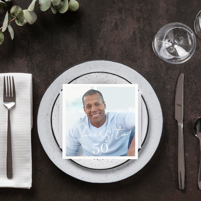 Cheers photo birthday party napkin (Creator Uploaded)