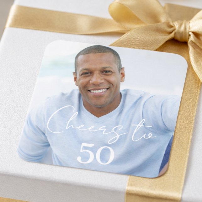 Cheers photo birthday party square sticker (Creator Uploaded)