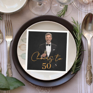 Cheers photo gold birthday party luncheon napkin