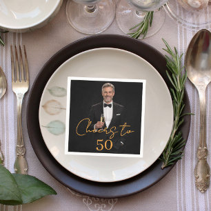 Cheers photo gold birthday party napkin