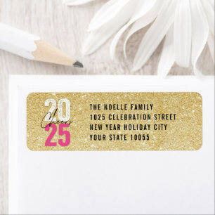 Cheers Pink 2025 Glitter New Year Return Address Return Address Label