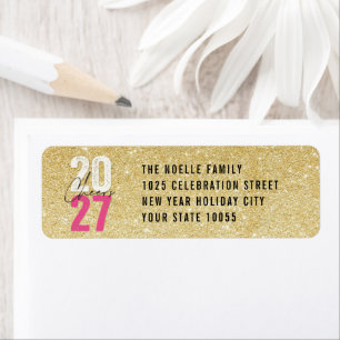 Cheers Pink 2027 Glitter New Year Return Address Label