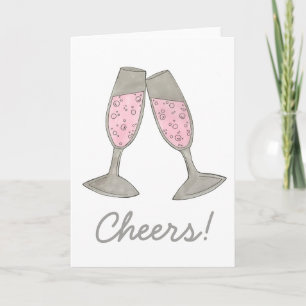 Cheers! Pink Champagne Wedding Congrats Toast Card