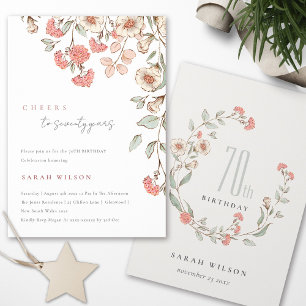 Cheers Pink Flowers Wreath 70th Birthday Invite