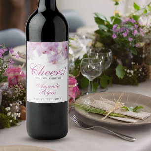 Cheers Pink Orchid Watercolor Flower Wedding Wine Label