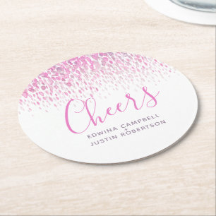 Cheers pink purple modern art watercolor dabs round paper coaster
