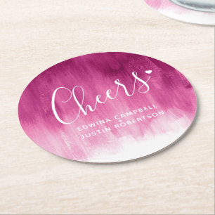 Cheers pink red modern art wash paper coasters