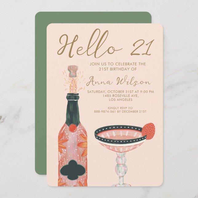 Cheers Pink Strawberry and Blush Hello 21 Birthday Invitation (Creator Uploaded)