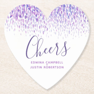 Cheers purple modern art watercolor dabs paper coaster