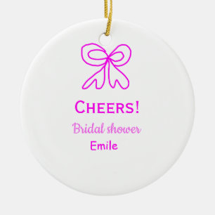 Cheers purple pink bow bridal shower add name ceramic ornament