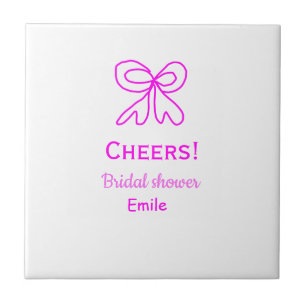 Cheers purple pink bow bridal shower add name ceramic tile