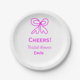 Cheers purple pink bow bridal shower add name paper plate
