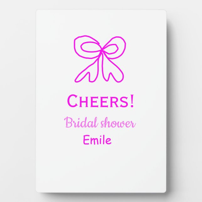 Cheers purple pink bow bridal shower add name  plaque (Front)