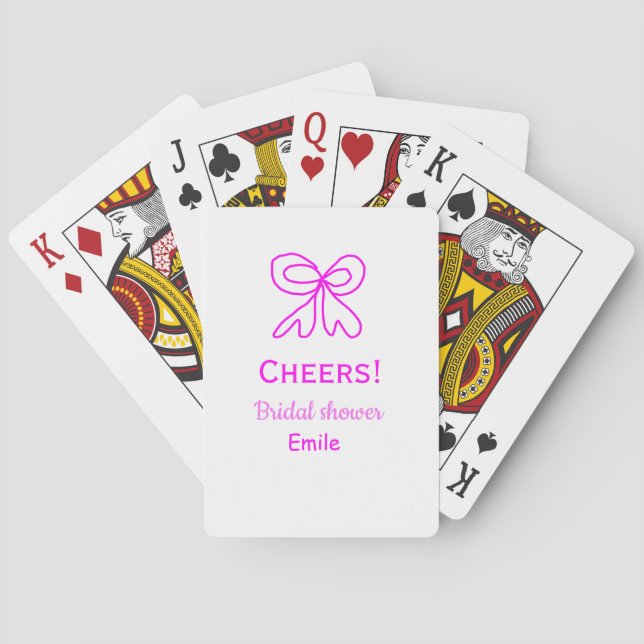 Cheers purple pink bow bridal shower add name  playing cards (Back)