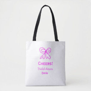 Cheers purple pink bow bridal shower add name tote bag