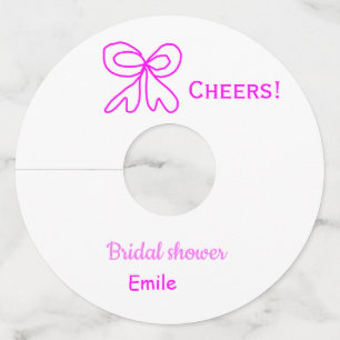 Cheers purple pink bow bridal shower add name wine glass tag
