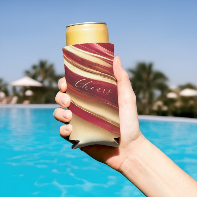 Cheers- Red and Gold-Modern Abstract- Seltzer Can Cooler (In Situ Pool)