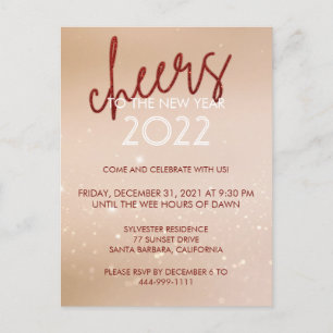 Cheers Red Glitter New Year Party Invitation
