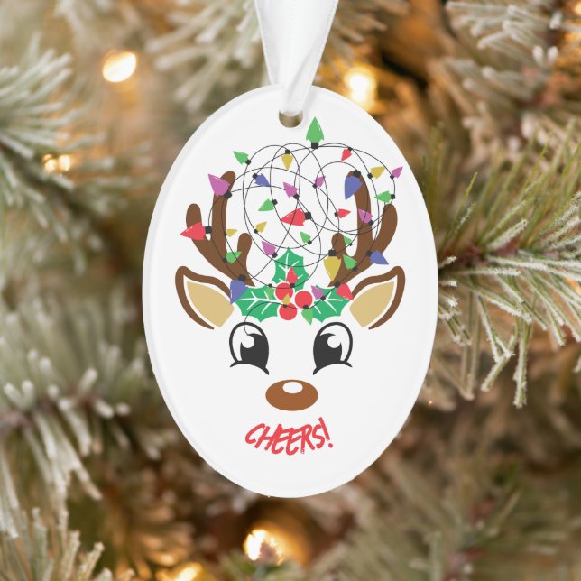Cheers Reindeer Tangled In Lights Ornament (Tree)