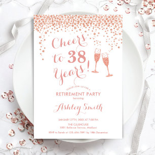 Cheers Retirement Party - White Rose Gold Invitation