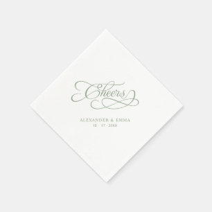 Cheers Sage Green Calligraphy Wedding Cocktail Napkin