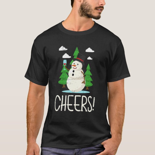Cheers Santa Claus Snowman Happy Holidays T-Shirt (Front)
