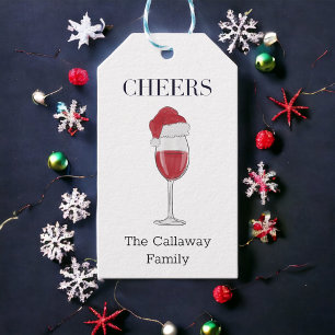 Cheers Santa Hat Red Wine Personalised Christmas Gift Tags