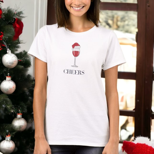 Cheers Santa Hat Wine Holiday Party T-Shirt (Creator Uploaded)