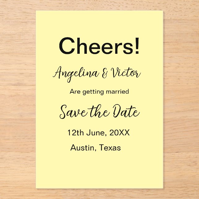 Cheers save the date simple minimal modern elegant acrylic invitations (Front)
