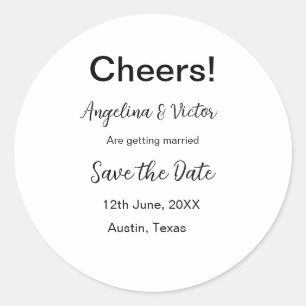 Cheers save the date simple minimal modern elegant classic round sticker