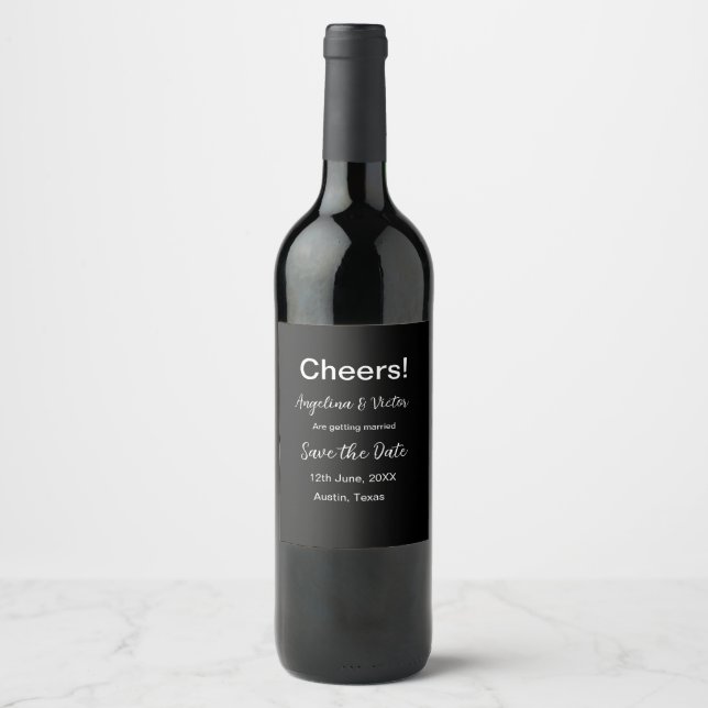 Cheers save the date simple minimal modern elegant wine label (Front)