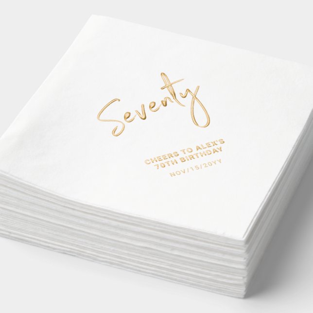 Cheers Seventy | Modern Adult 70th Birthday Party Foil Napkins (Detail)