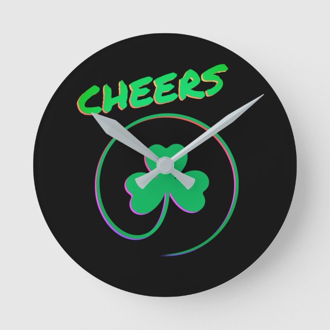 Cheers Shamrock Clover Ireland Irish  Round Clock (Front)