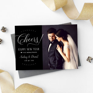 Cheers Silver Black Newlywed Photo New Year Holiday Card