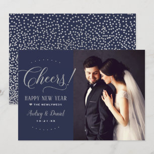 Cheers Silver Navy Happy New Year Wedding Photo Holiday Card