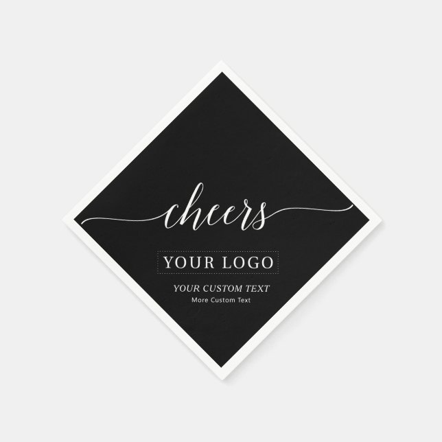 Cheers | Simple Black Business Logo Custom Napkin (Corner)
