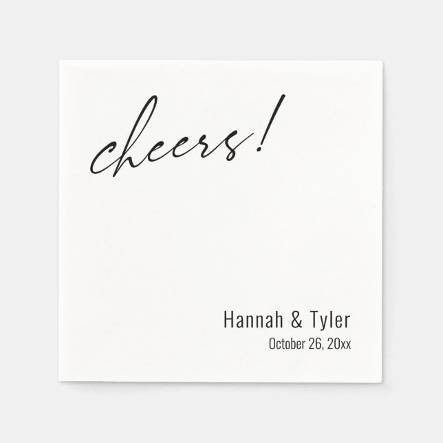 Cheers! Simple Elegance Wedding Typography Napkin (Front)