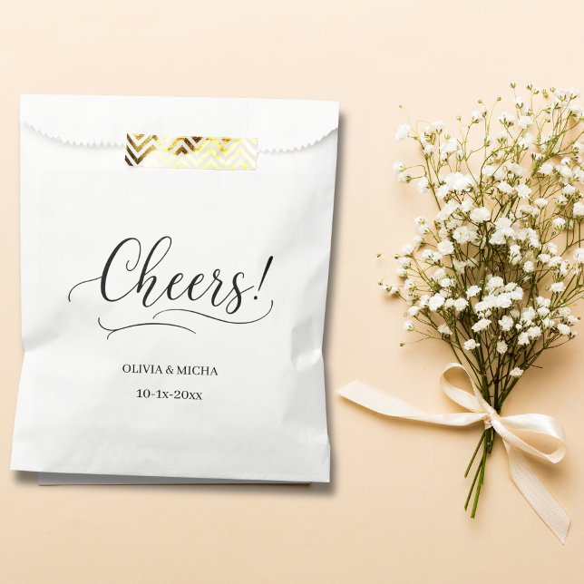 Cheers! simple elegant Script White Wedding Favour Bag (Creator Uploaded)
