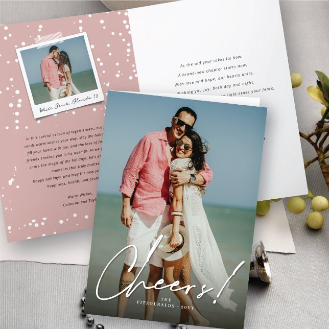 Cheers Simple Script Calligraphy New Year Photo Holiday Card (Creator Uploaded)