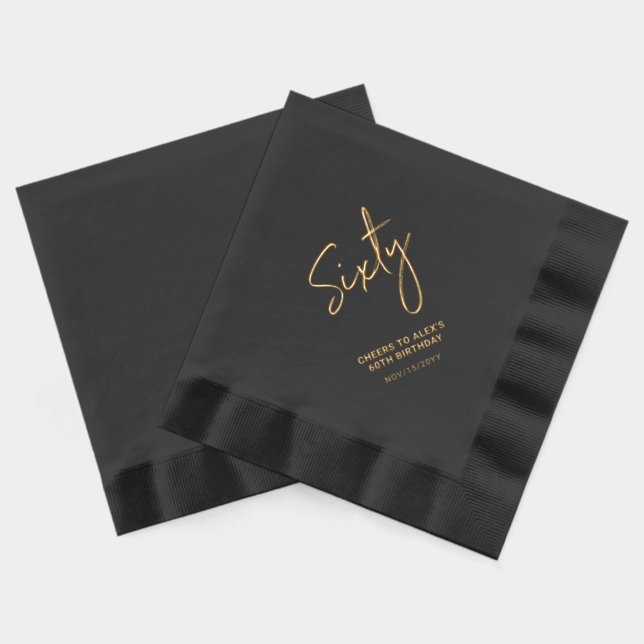 Cheers Sixty | Modern Adult 60th Birthday Party Foil Napkins (Back)
