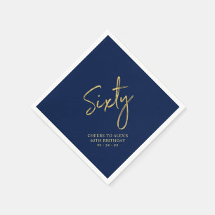Cheers Sixty Modern Navy Blue 60th Birthday Party Napkin
